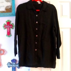 MARC-WEAR 100% LINEN LAGANLOOK Black OVERSIZED shirt/tunic button down  Small